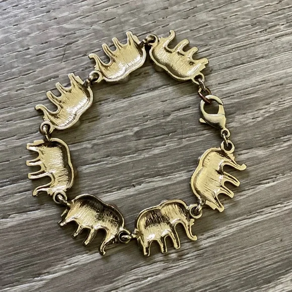 GOLD ELEPHANT LINK WHIMSICAL BRACELET ANTHROPOLOGIE S - Picture 3 of 4